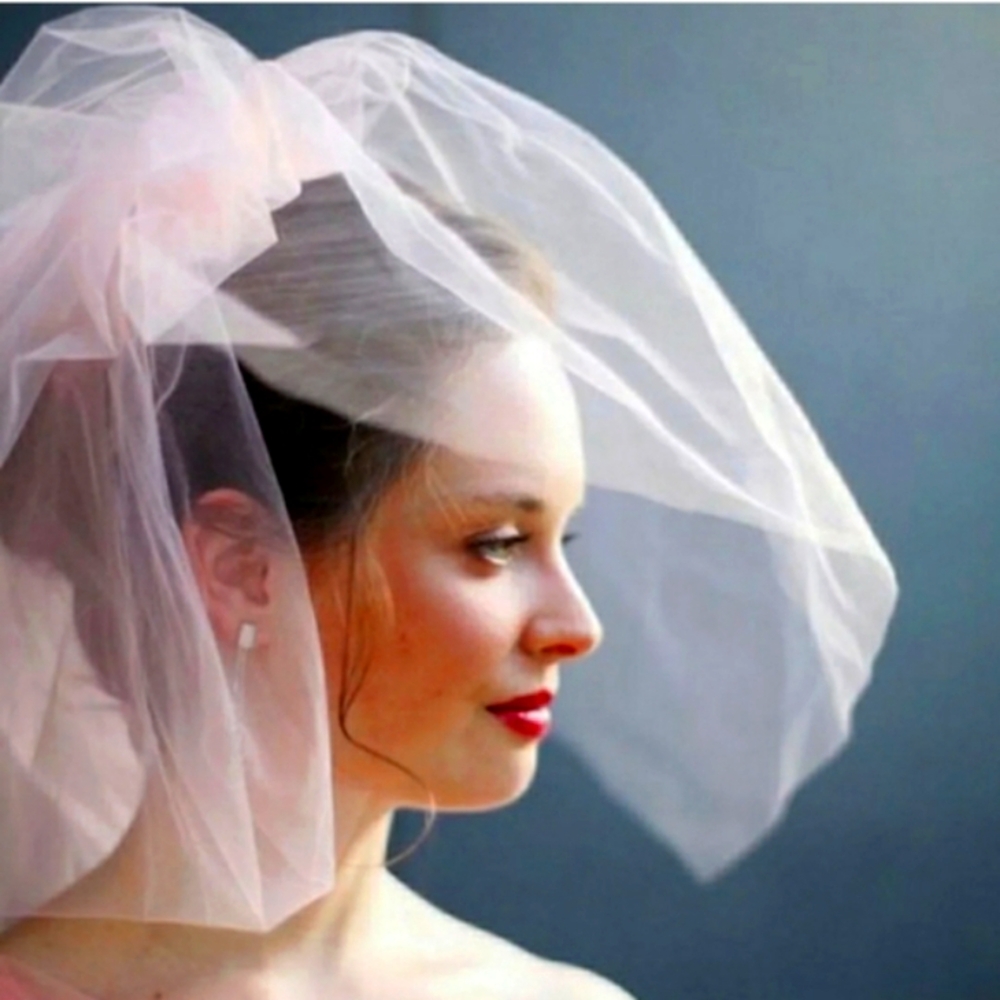 🆕2-Tier Pink Bridal Blusher/Veil